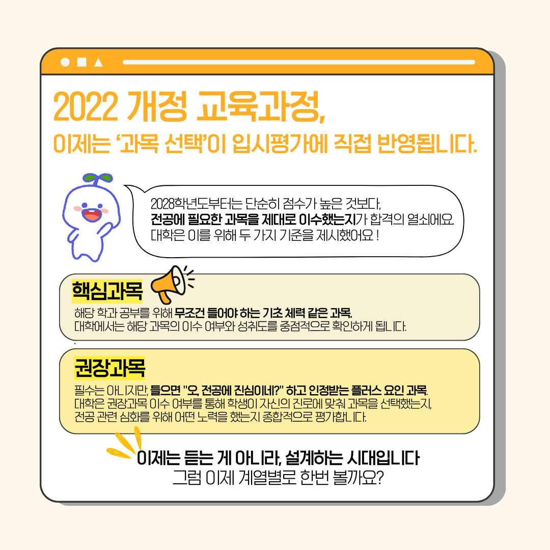 2022 개정 교육과정, 계열별 선택과목은 어떻게 고르나 관련 자료 2